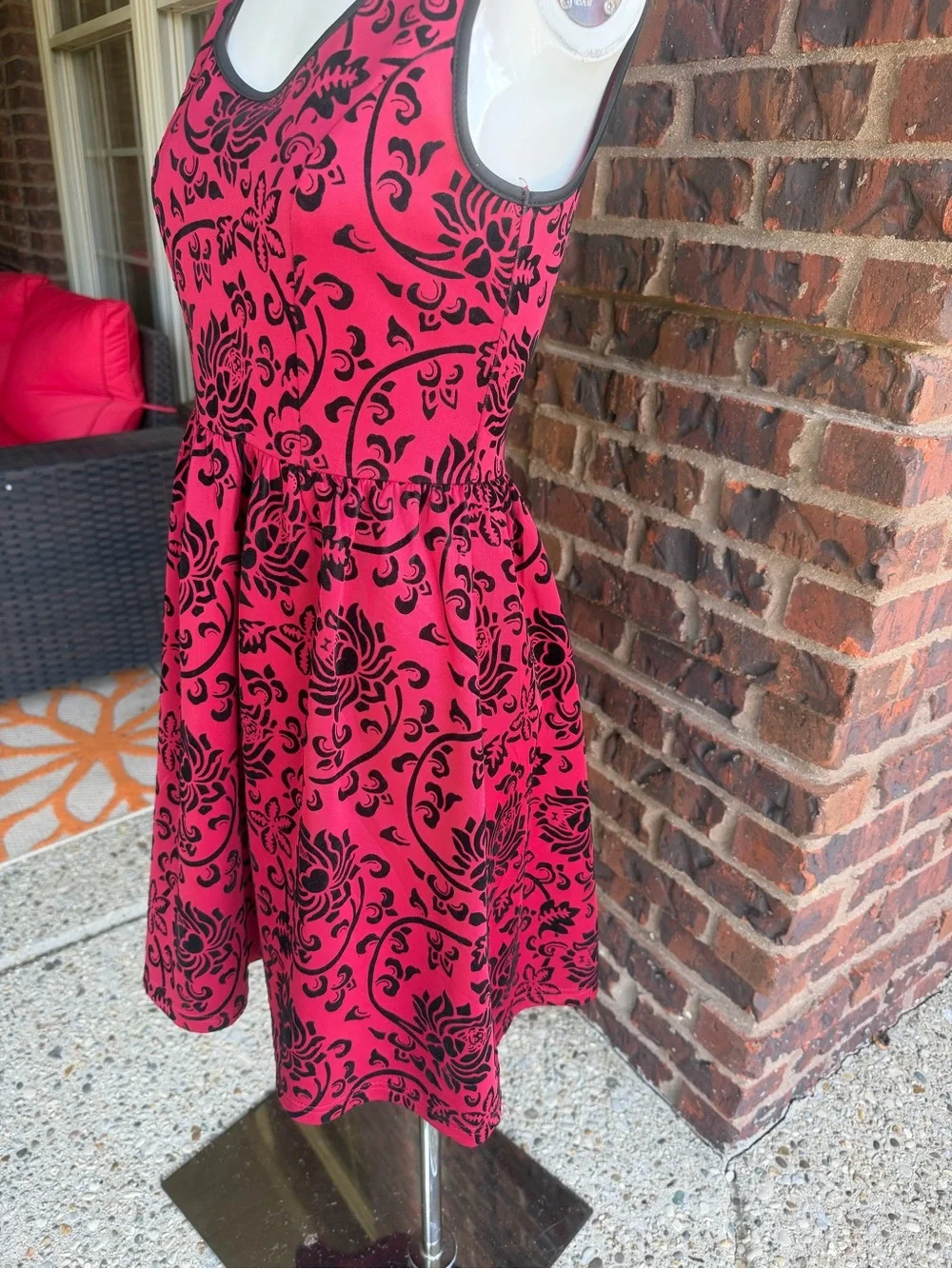 Coco Love Red Floral Flocked Fit & Flare Dress Sleeveless Size S